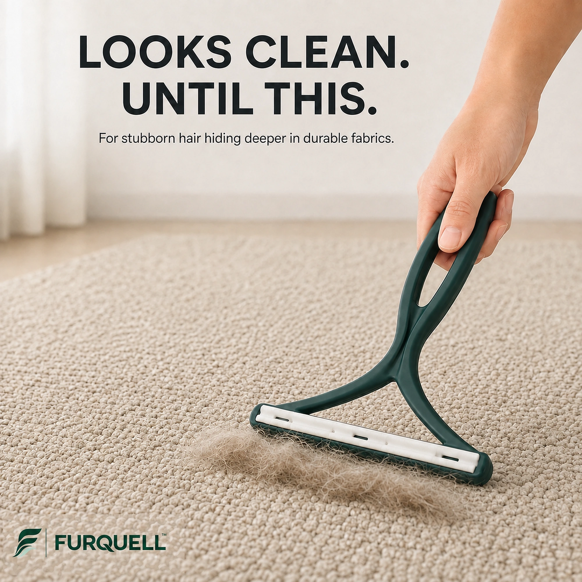 FURQUELL DEEP scraper lifting pet hair out of a beige carpet